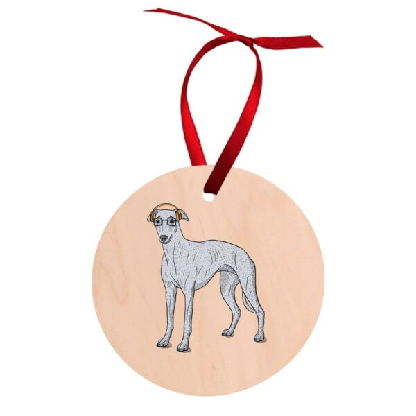 Hipster Hound - Round Wood Ornament Thumbnail